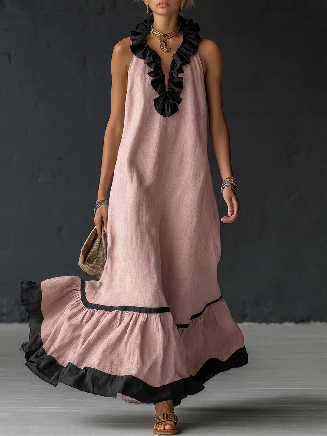 Celestine | Color-Block Ruffle Maxi Dress