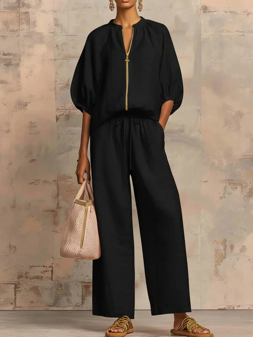 Alba | Two-Piece Set: Relaxed-Style Shirt and Wide-Leg Pants