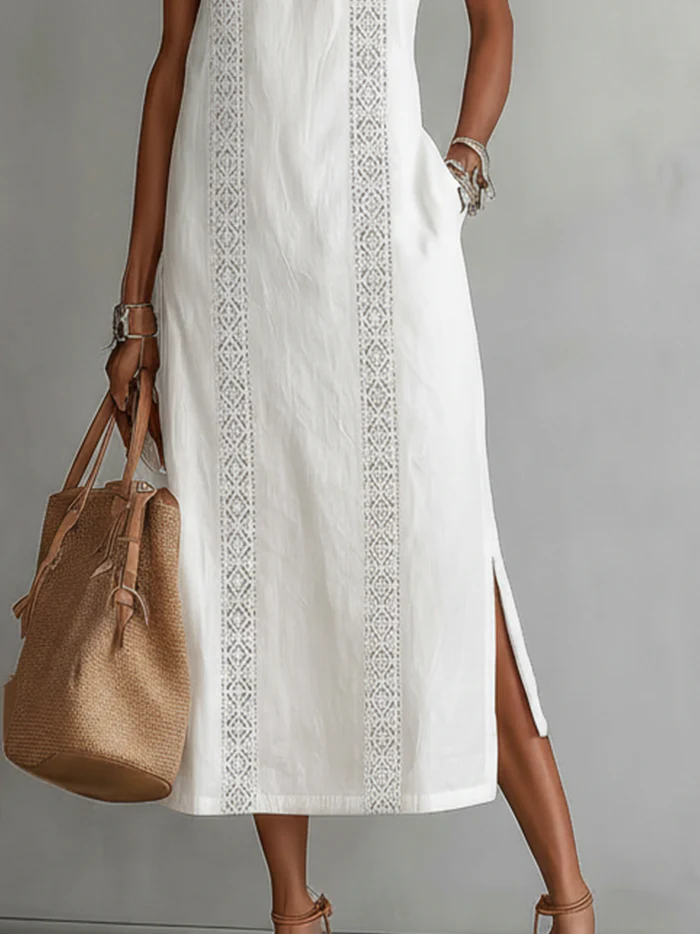 Jimena | Midi Linen Dress with Mandarin Collar