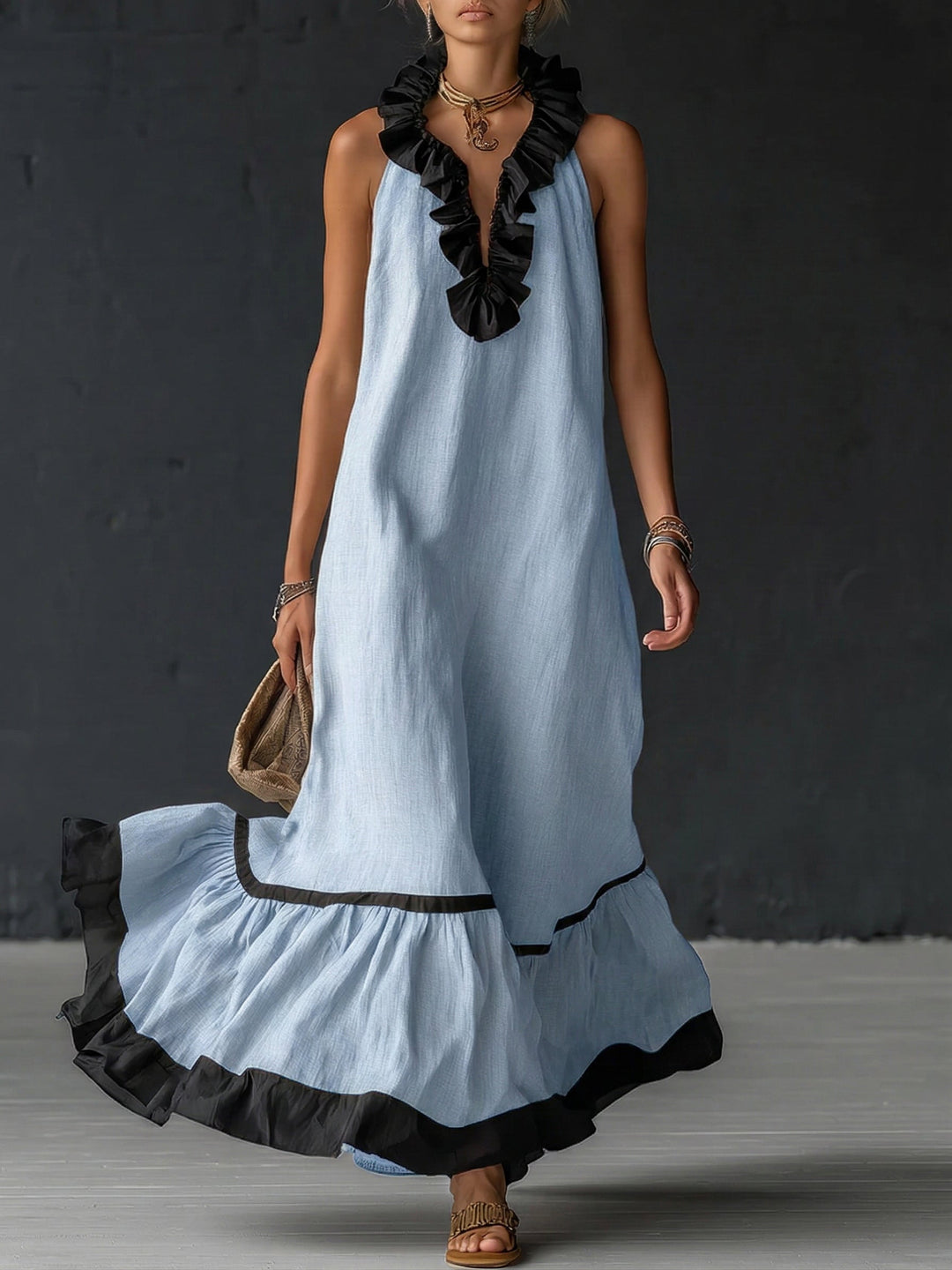 Celestine | Color-Block Ruffle Maxi Dress