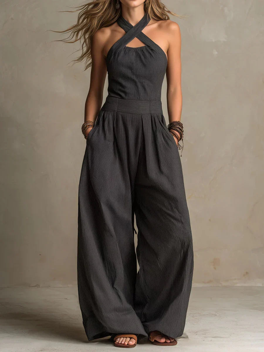 Bianca - Linen and Cotton Jumpsuit with Elegant Cross Neckline