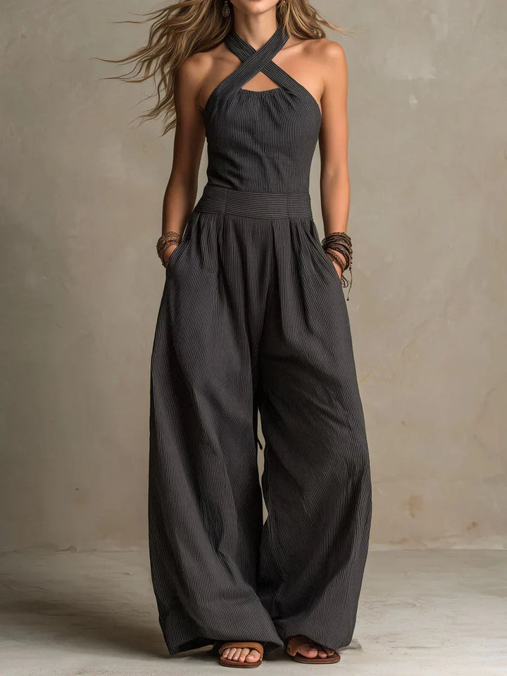 Bianca - Linen and Cotton Jumpsuit with Elegant Cross Neckline