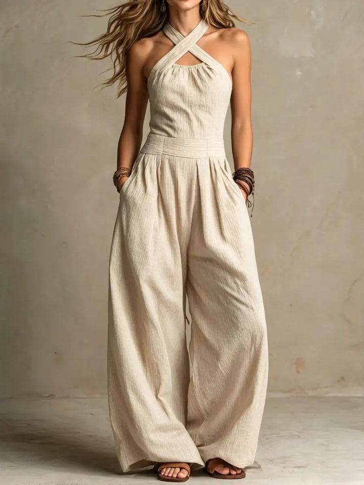 Bianca - Linen and Cotton Jumpsuit with Elegant Cross Neckline