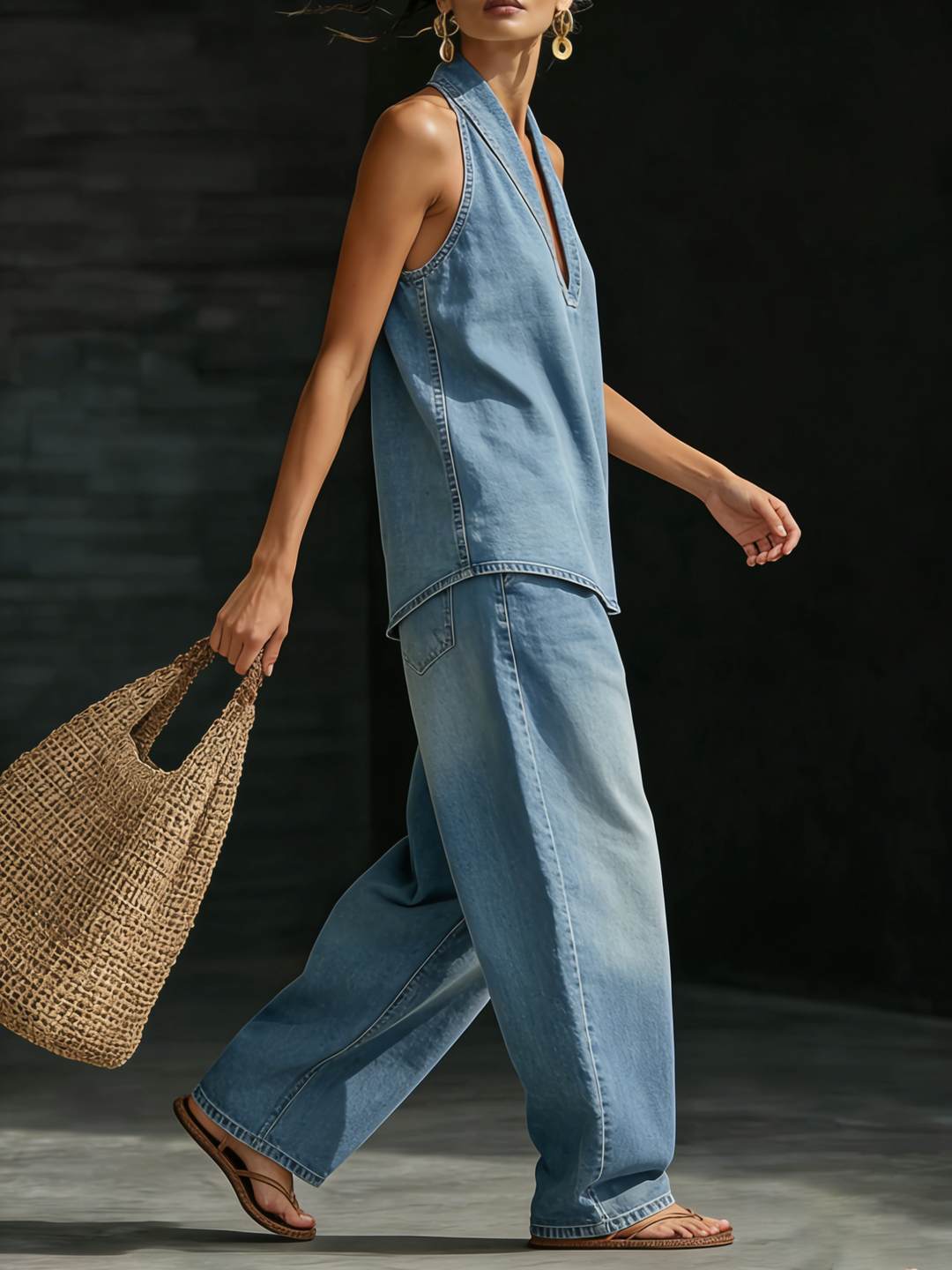 Mary - Comfortable Minimalist Denim Two-Piece Set