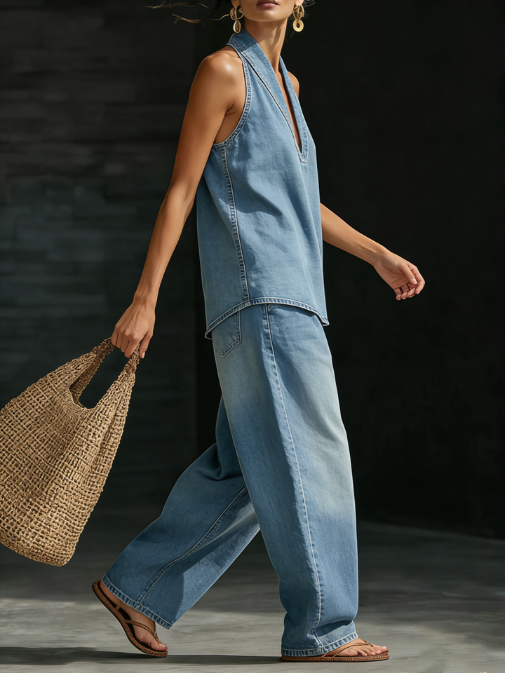 Mary - Comfortable Minimalist Denim Two-Piece Set
