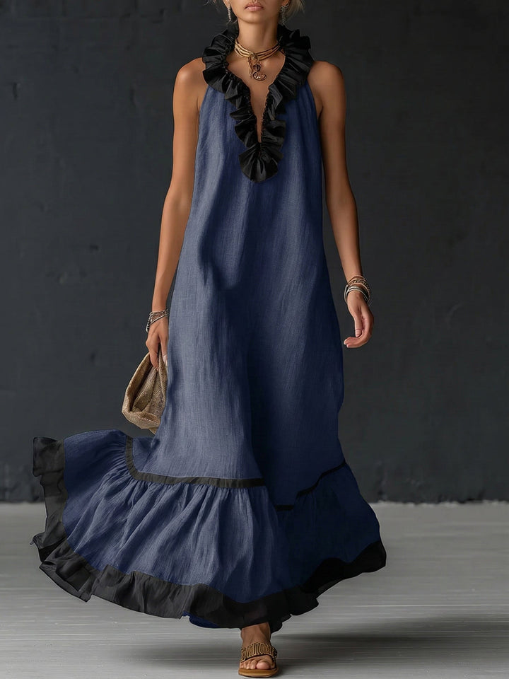 Celestine | Color-Block Ruffle Maxi Dress