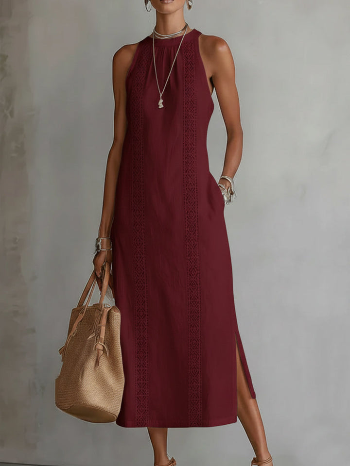 Jimena | Midi Linen Dress with Mandarin Collar