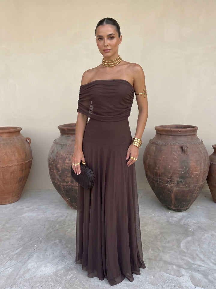 Callie - One Shoulder Mesh Maxi Dress