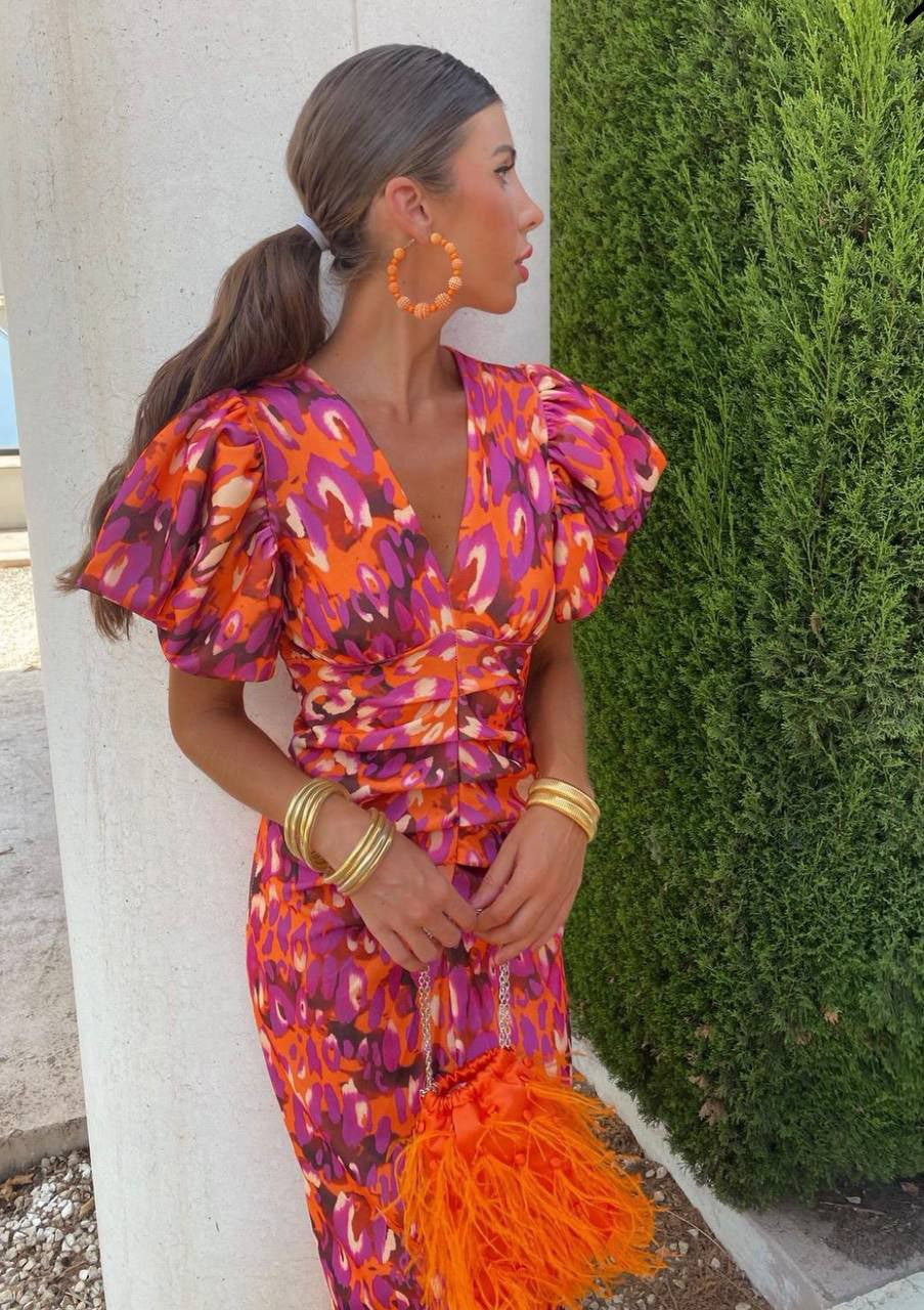Carla | Midi Dress with Puff Sleeves