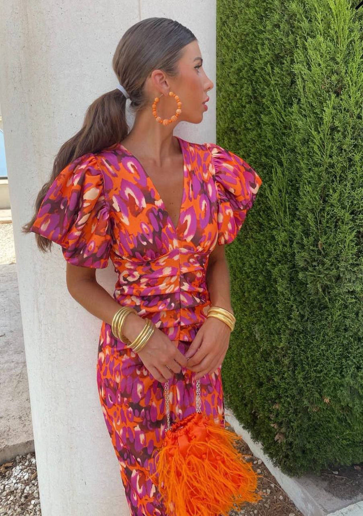 Carla | Midi Dress with Puff Sleeves