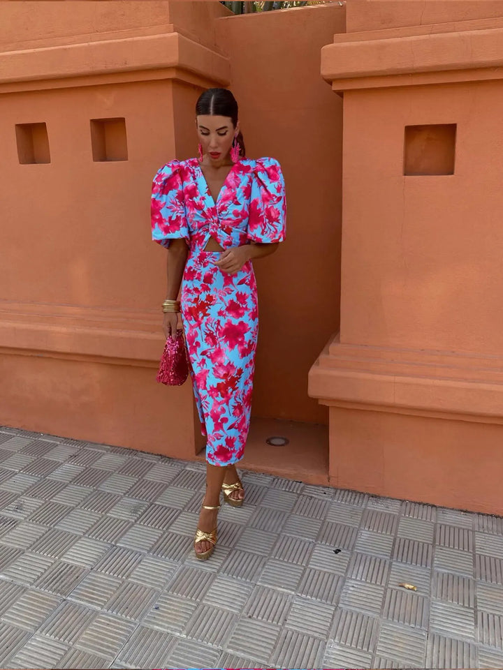 Carla | Midi Dress with Puff Sleeves